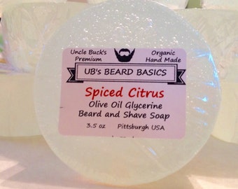 Spiced Citrus Olive Oil and Glycerine Beard and Shave Soap UB's Beard Basics 3.5 oz. Organic Vegan