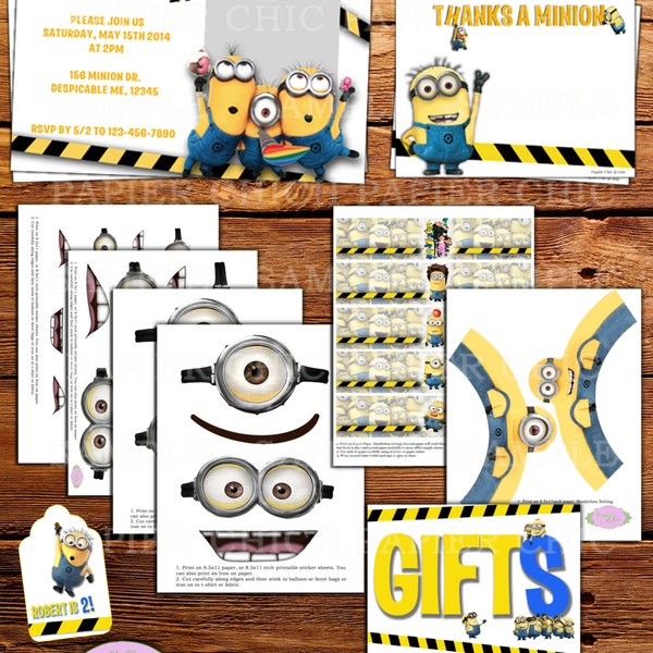 Personalization of Despicable Me Birthday Party Invitation, Thank You card & Decoration Kit