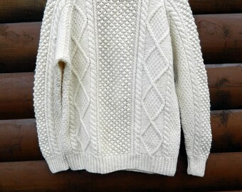 Vintage Unisex Fisherman Knit Sweater - Handmade 100% Wool Size Large - XL