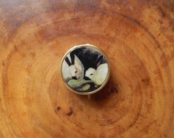 Two Rabbits Pill Box – Bronze Metal Stash Case with Compartments