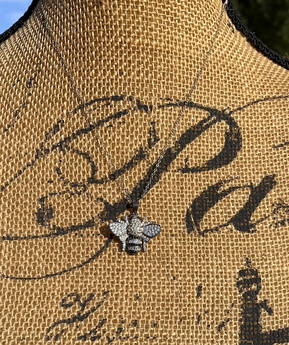 Sterling Silver Bee and Rhinestone Bee Necklace