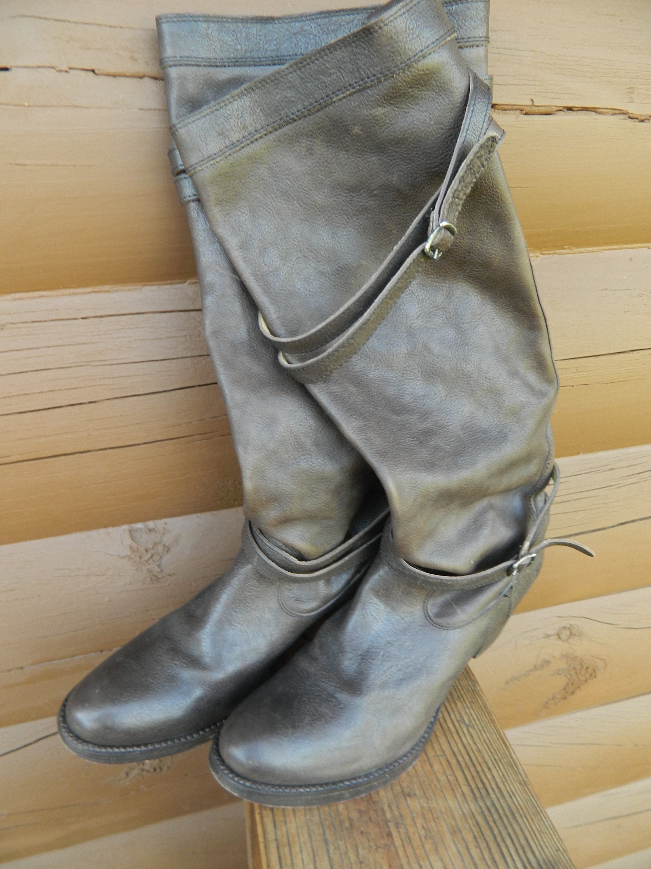 Vintage Frye Riding Boots Genuine Leather Knee High Pull-on Brown ...