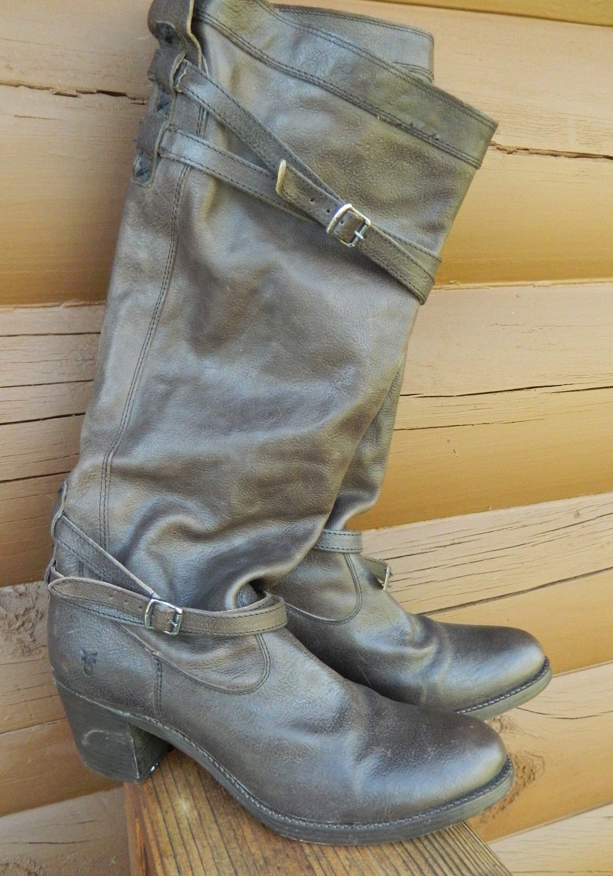 Vintage Frye Riding Boots Genuine Leather Knee High Pull-on Brown ...