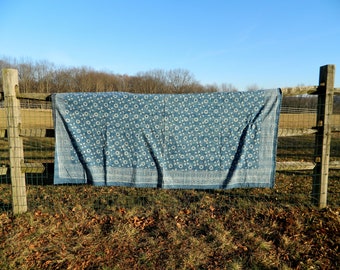 Quilted Reversable Cotton Kantha Quilt Boho Bedding Blue and White Quilt Home Decor Bedspread Quilt