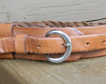 Vintage Handmade Brown Leather Belt - Made in USA Size 32