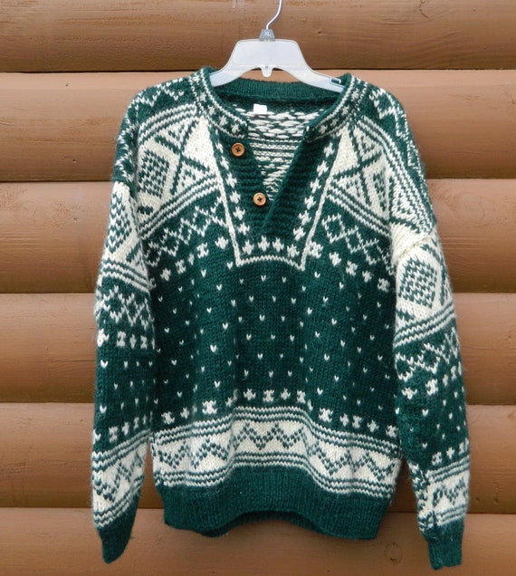 Vintage Hand Knit Icelandic Sweater - Unisex XL