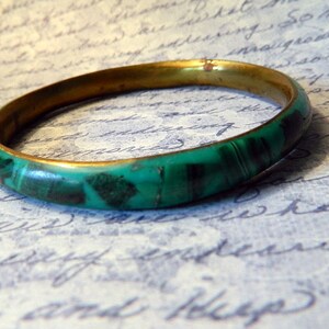 Vintage Malachite Brass Bangle Bracelet
