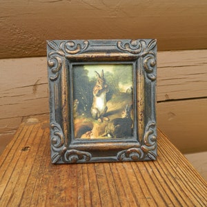 Two Rabbits Mini Print -Decorative Bronz Frame with Wall Hanger and Easel Back