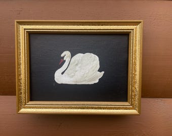 Impresión en lienzo de Cisne Negro enmarcada, arte vintage, marco dorado
