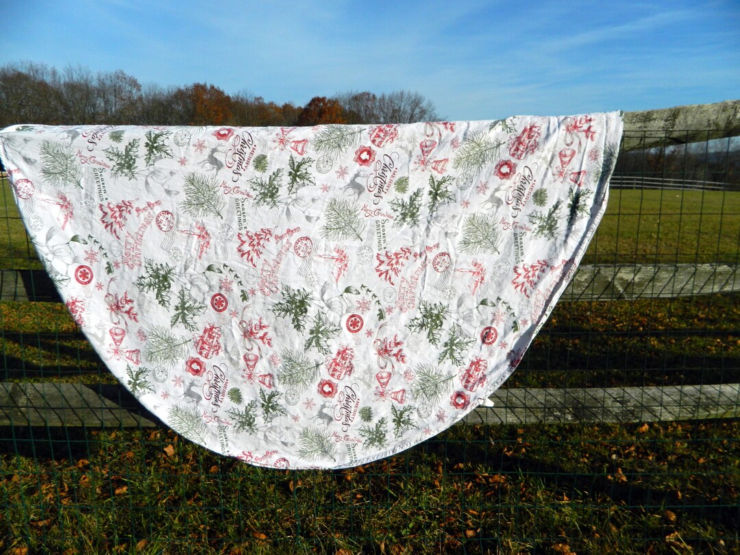 Vintage Round Christmas Tablecloth 100 Cotton Etsy