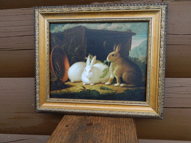 Spring Rabbits Print on Canvas - Vintage Gold Frame With Wall Hanger - Etsy