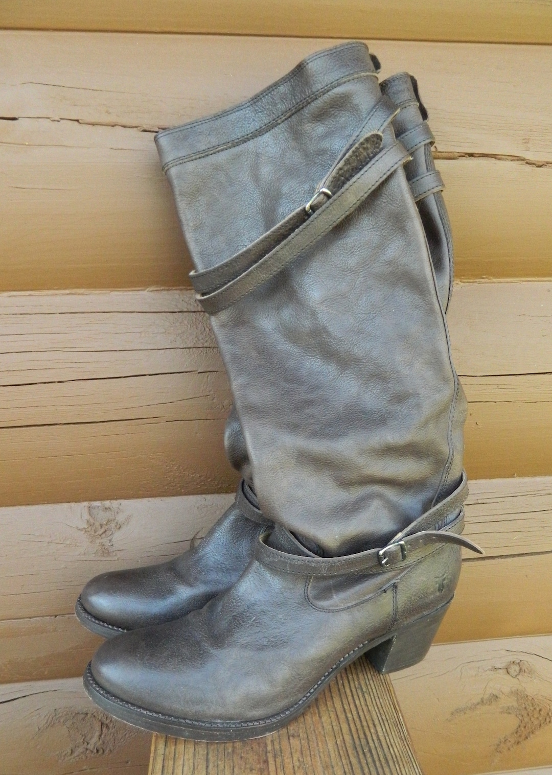 Vintage Frye Riding Boots Genuine Leather Knee High Pull-on Brown ...