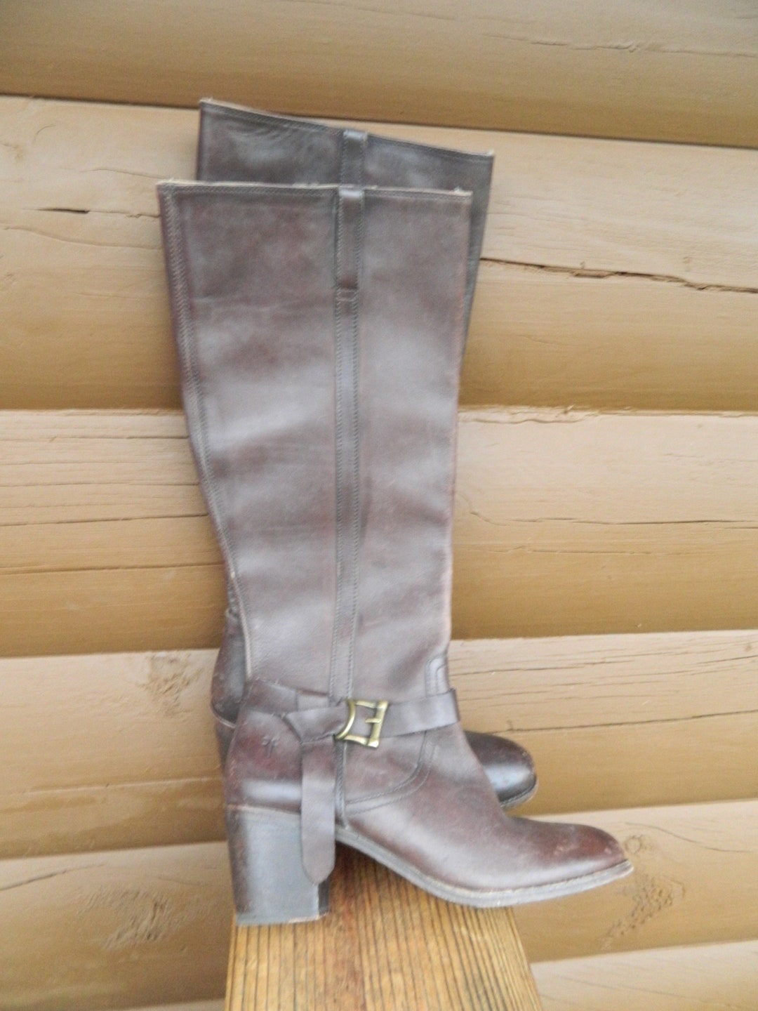 Vintage Frye Riding Boots Genuine Leather Knee High Pull-on Brown ...
