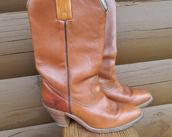 Vintage Frye Riding Boots Genuine Leather Pull-on Western Boots Brown Womens US 8