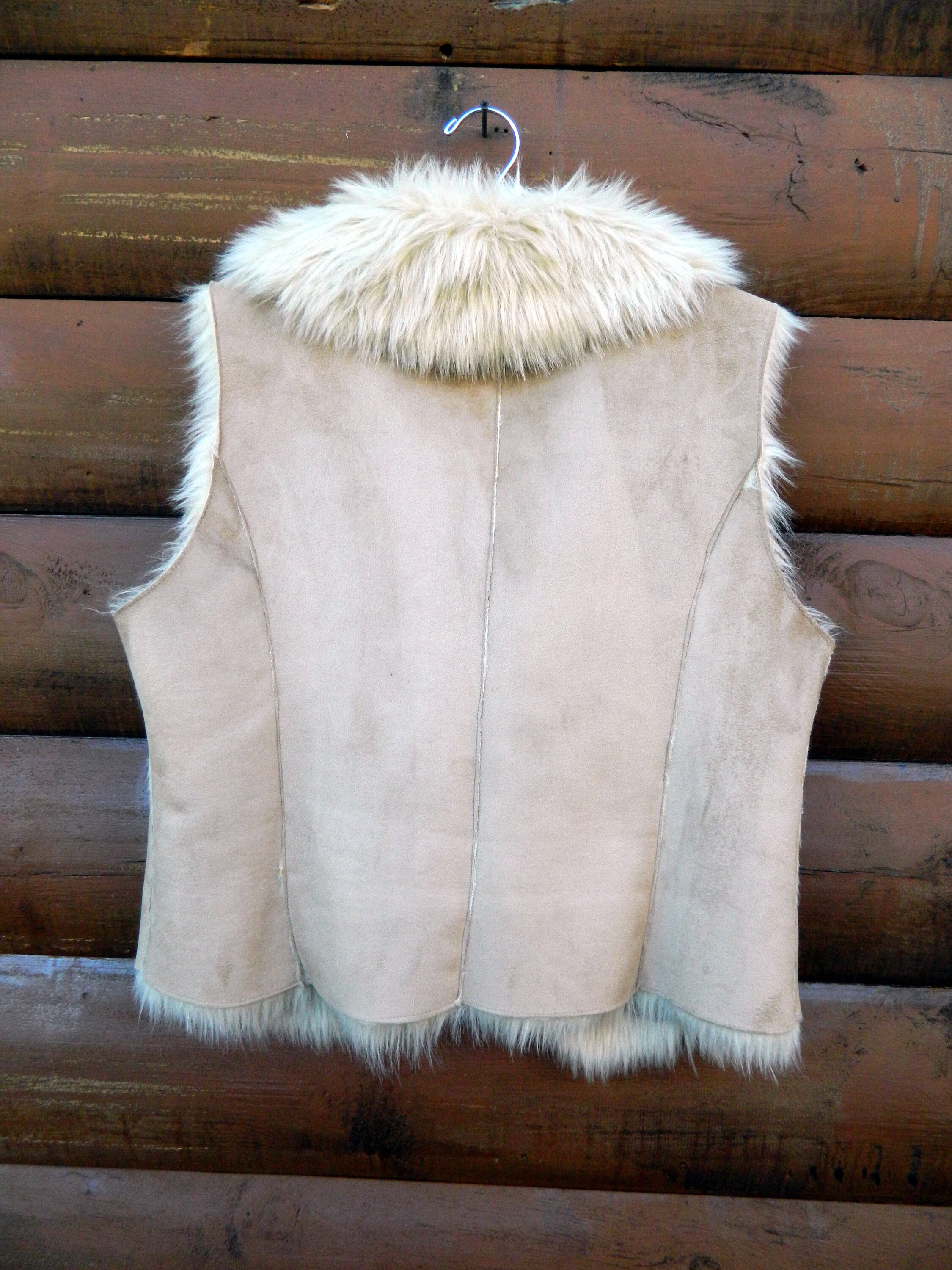 Vintage White Brown Faux Fur Vest Women (L)