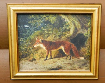 Fox in the Meadow on Canvas - Lovely Vintage Gold Frame