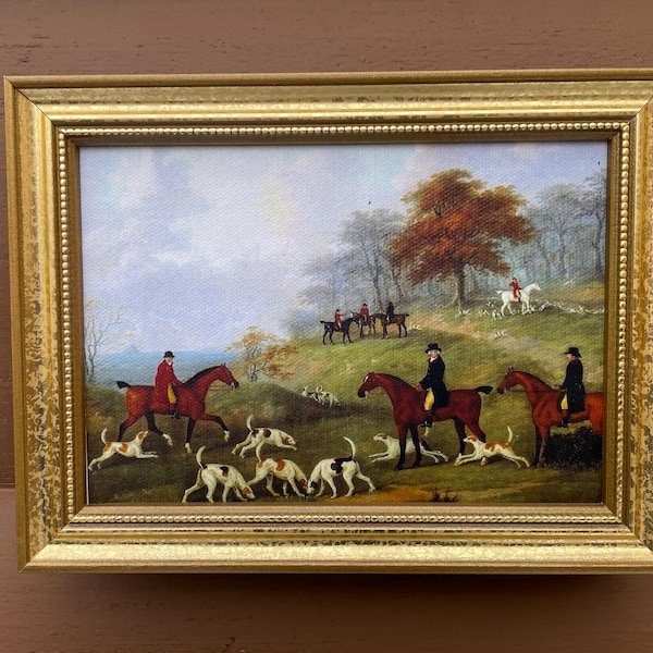 The Hunt Fox Hunting Scene Canvas Print Reproduction in Wood Frame