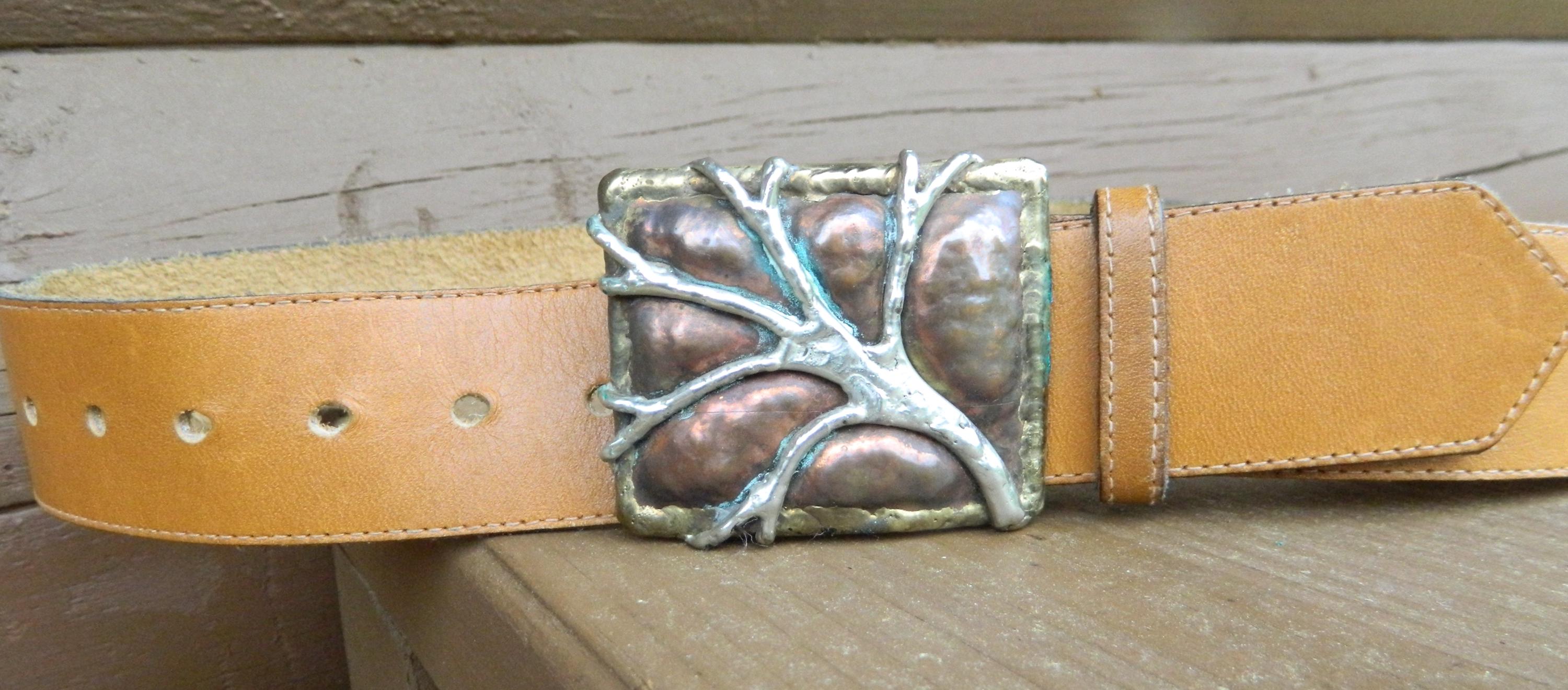 Vintage Artisan Copper Brass Silver Agate Buckle Gray Leather Belt New Sterling Silver Arizona Fire Agate Belt Buckle Navajo  main image 2
