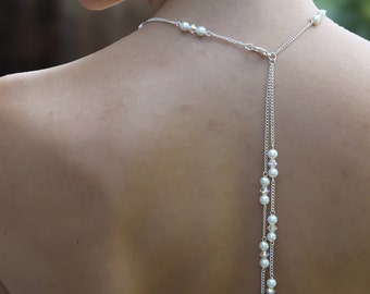 Bridal Backdrop Necklace, Bridal Back Necklace, Pearl and Crystal Back Jewellery  - Backless Dress Pearls & Crystals Wedding Prom