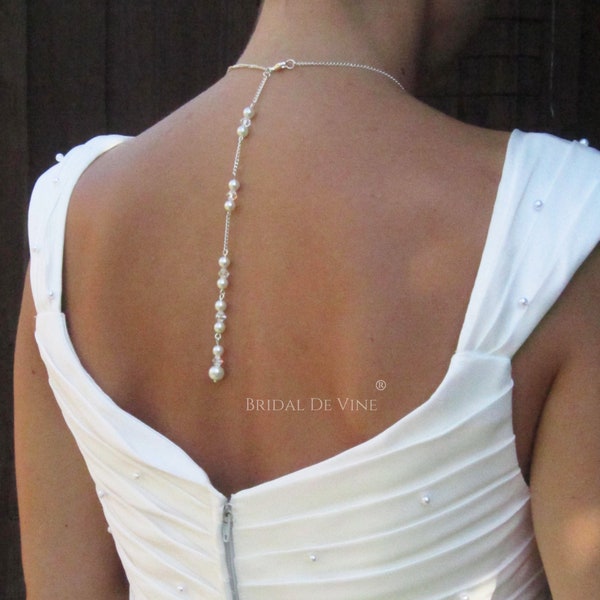 Bridal Backdrop Necklace, Back Lariat Necklace - Bridal Wedding Prom  Crystals & Pearls