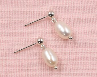 Dainty Freshwater Pearl Bridal Earrings Wedding,   Pearl Earrings on a Cubic Zirconia Stud