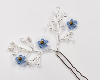 Bridal Forget Me Not Hair Pin, Hair Accessories Pink Blue Flowers