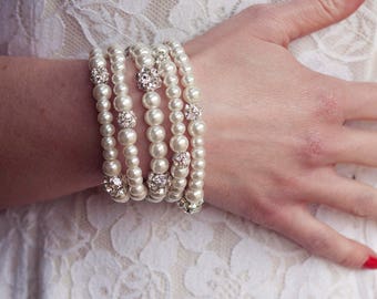 Bridal Cuff Bracelet, Wedding Cuff, Pearl Cuff Bracelet, Bridal Bracelet, Bridal Jewellery, Pearls and Diamante