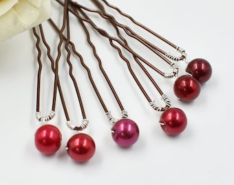 Red Glass Pearl Hair Pin: Bridal Wedding Hair Accessory