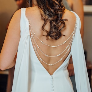 Bridal Back Jewellery, Back Necklace, Backdrop Pearl Crystals, Three Strand