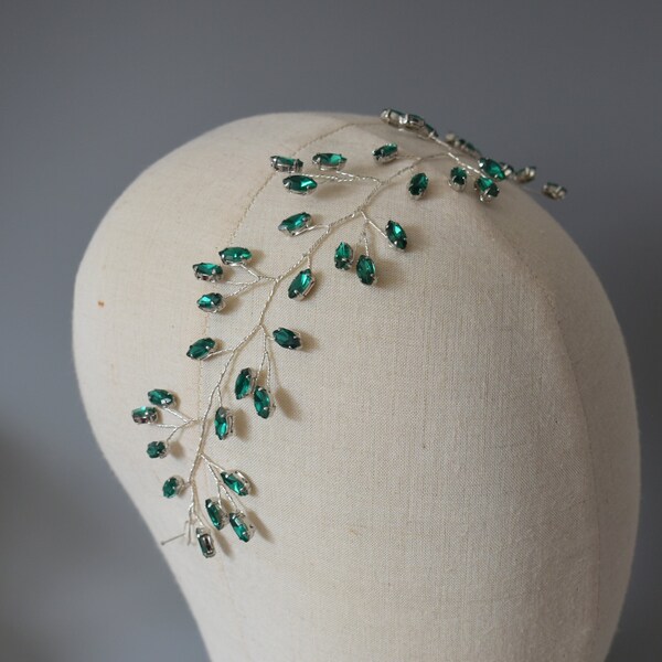 Emerald Green Bridal Hair Vine, Bridesmaid Hair Accessory, Wedding Boho