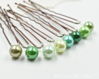 Green Mint  Single  Pearl Hair Pins, Bridal Accessories  Wedding Hair Up