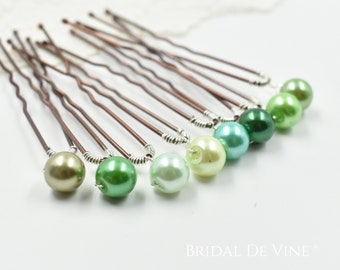Emerald Green Single Pearl Hair Pins, Bridal Accessories, Wedding Hair Up, Dance, Prom, Ballet