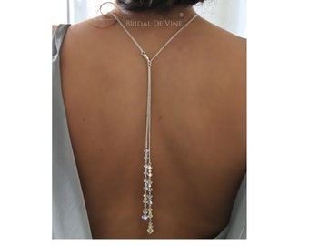 Bridal Backdrop Necklace Lariat Made with Quality Austrian  Crystals, Wedding Jewellery, Back Jewellery