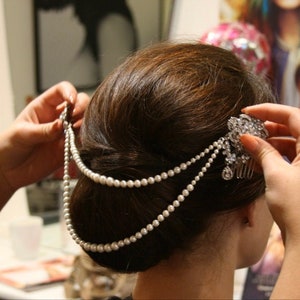 Pearl Bridal Drape Double Hair Comb, Hair Swag, Back Drape, Hair Accessory- Hair Adornment Back Hair Up Drape