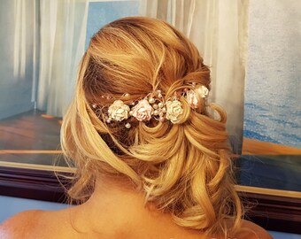 Rose Flower Flower Hair Vine - Hair Up Bun - Wedding, Bridal Hair Accessory - Boho Summer Wedding