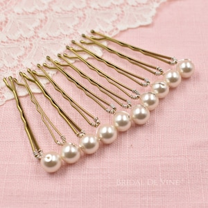 Set 5, or 10 Bridal Pearl Hair Bobby Pins, Quality Pearls, Ivory, White, Classic, Wedding Hair Grips 8mm image 1