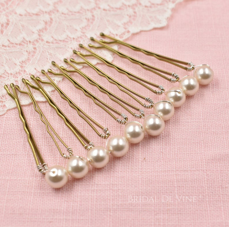 Set 5, or 10 Bridal Pearl Hair Bobby Pins, Quality Pearls, Ivory, White, Classic, Wedding Hair Grips 8mm image 1
