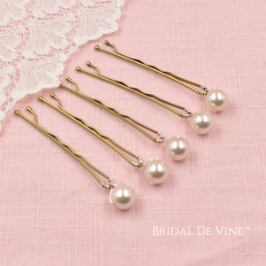 Set 5, or 10 Bridal Pearl Hair Bobby Pins, Quality Pearls, Ivory, White, Classic, Wedding Hair Grips 8mm image 2