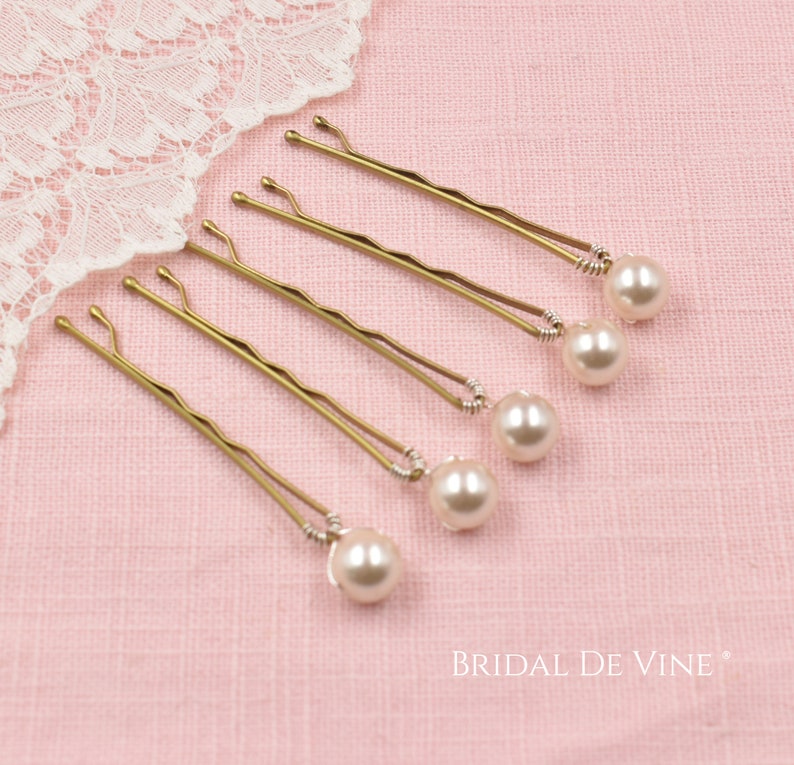 Set 5, or 10 Bridal Pearl Hair Bobby Pins, Quality Pearls, Ivory, White, Classic, Wedding Hair Grips 8mm image 2