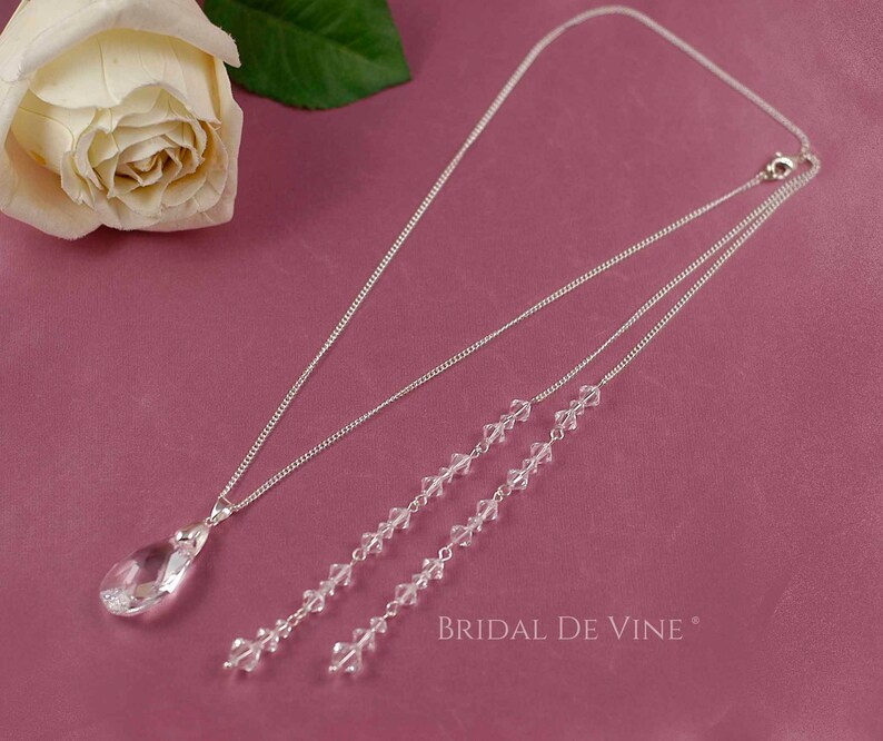 Bridal Backdrop Necklace Lariat Made with CRYSTALLIZED™ Etsy