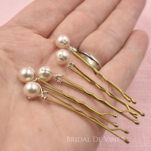 Set 5, or 10 Bridal Pearl Hair Bobby Pins, Quality Pearls, Ivory, White, Classic, Wedding Hair Grips 8mm image 8