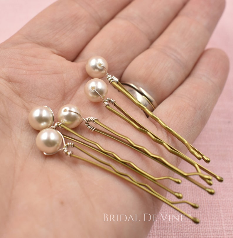 Set 5, or 10 Bridal Pearl Hair Bobby Pins, Quality Pearls, Ivory, White, Classic, Wedding Hair Grips 8mm image 8