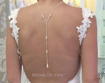 Bridal Backdrop Necklace, Back Necklace, Wedding Back Necklace,  - Wedding Prom Pearls & Diamante with CRYSTALLIZED™ - Swarovski Elements