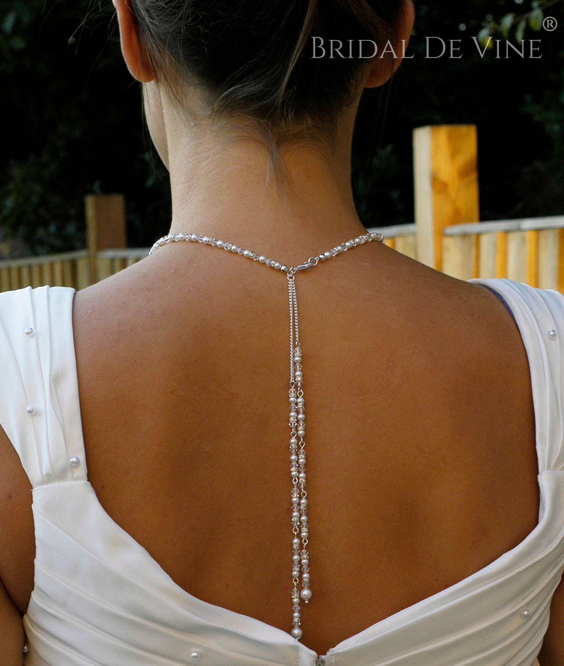 string of pearls Dress Crystal Backdrop Necklace | Arianna Collection |  Bespoke Backdrop | Lily Luna