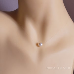 Bridal Single Pearl Floating Illusion Necklace