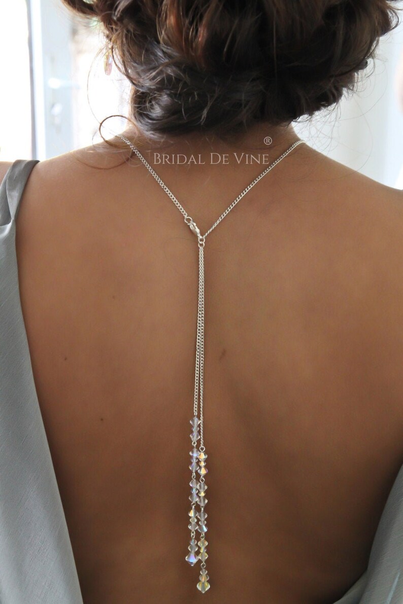 Bridal Backdrop Necklace Lariat Made with Quality Austrian Crystals, Wedding Jewellery, Back Jewellery image 2