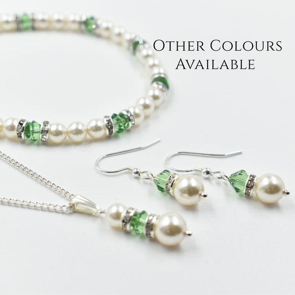 Bridal, Bridesmaid Pale Mint Green Jewellery Set, Bracelet, Necklace, Earrings with CRYSTALLIZED™- Swarovski