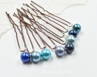 Blue, Teal Single Pearls, Something Blue, Hair Pins, Bridal Accessories  Wedding Hair Up