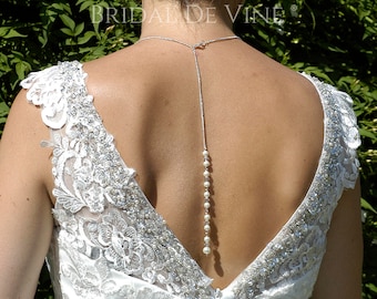 Bridal Back Jewellery, Backdrop Lariat Necklace - Bridal Necklace, Wedding Prom Crystals & Pearls