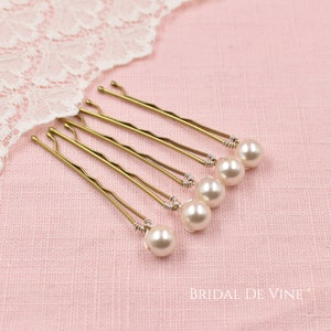 Set 5, or 10 Bridal Pearl Hair Bobby Pins, Quality Pearls, Ivory, White, Classic, Wedding Hair Grips 8mm image 4